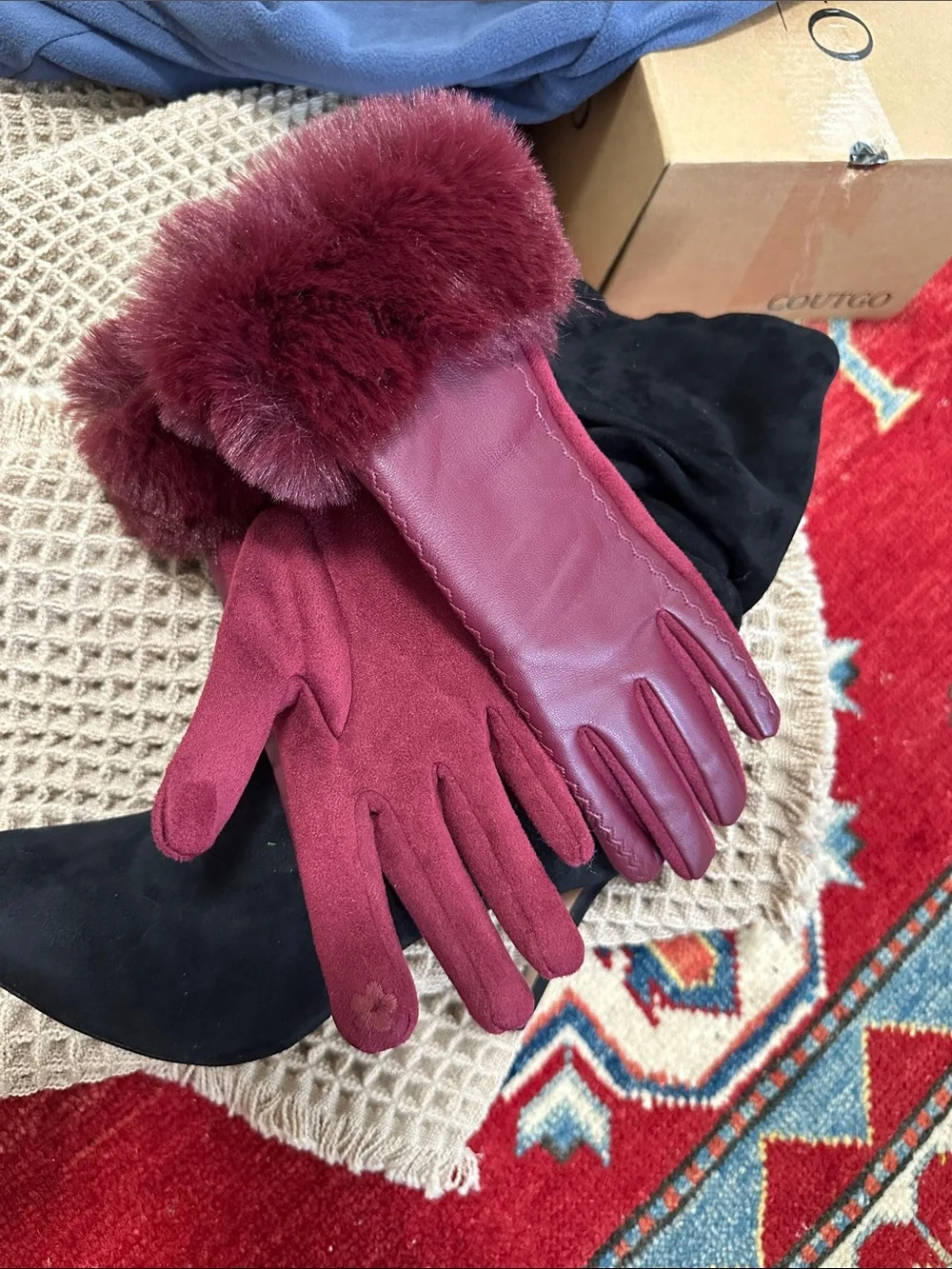 Sierra Darien Burgundy Leather Gloves with Fur Cuff